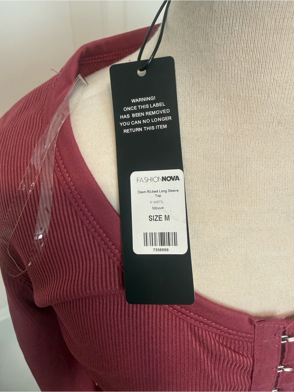 Fashion Nova Ribbed Long Sleeve Top in Mauve